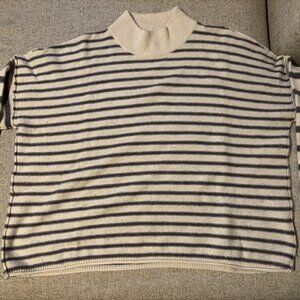Stripe-Play Mockneck Pullover Sweater in Antique Cream Large